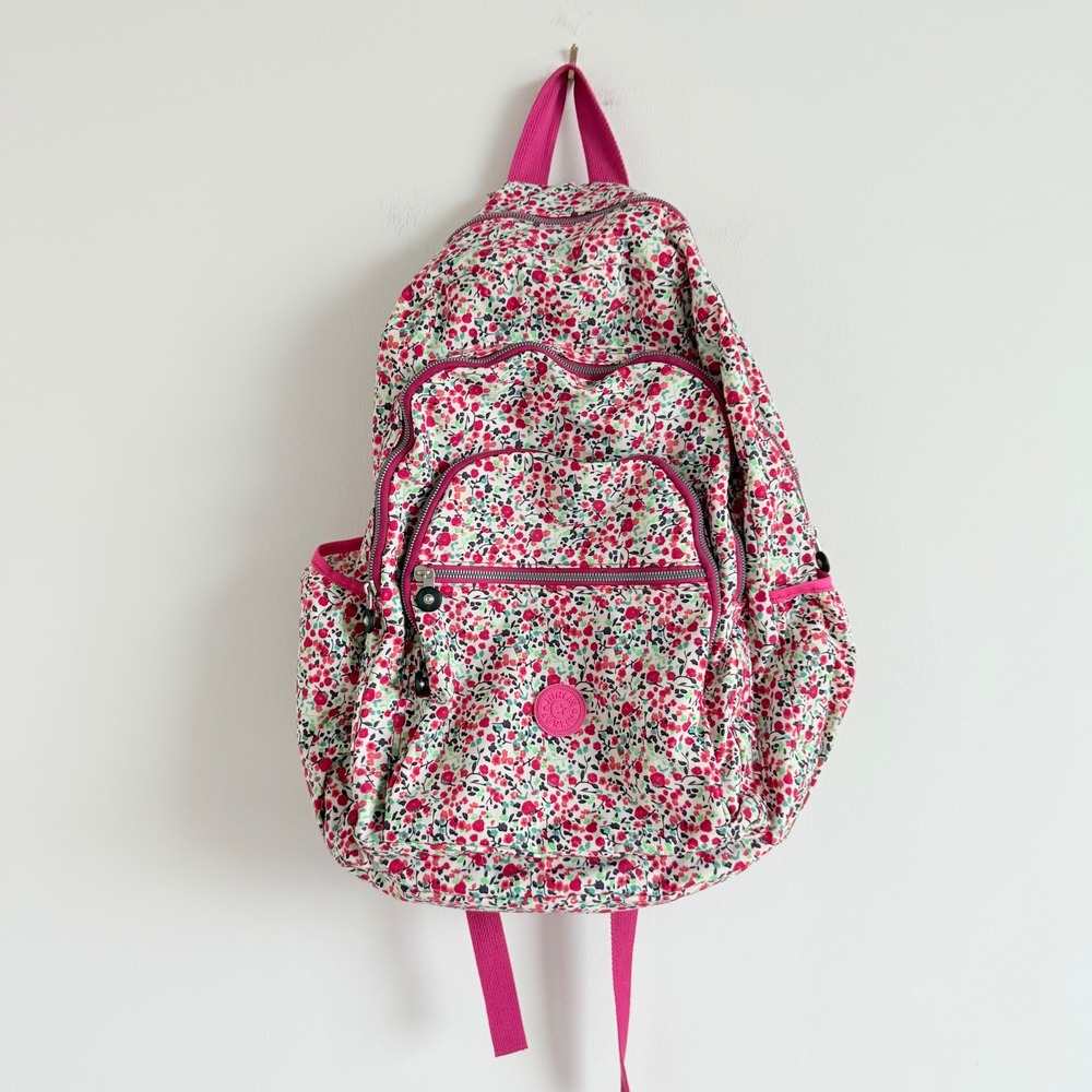 Kipling Seoul Floral Print Pink and White Backpack